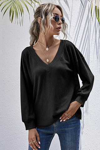 V-neck Loose Long-sleeved Knitted Top