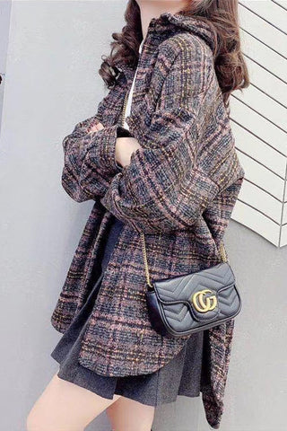 Vintage Hong Kong Style Plaid Fleece Coat