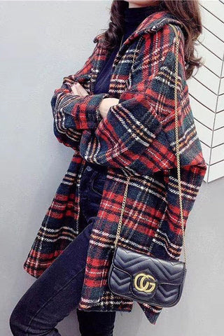 Vintage Hong Kong Style Plaid Fleece Coat