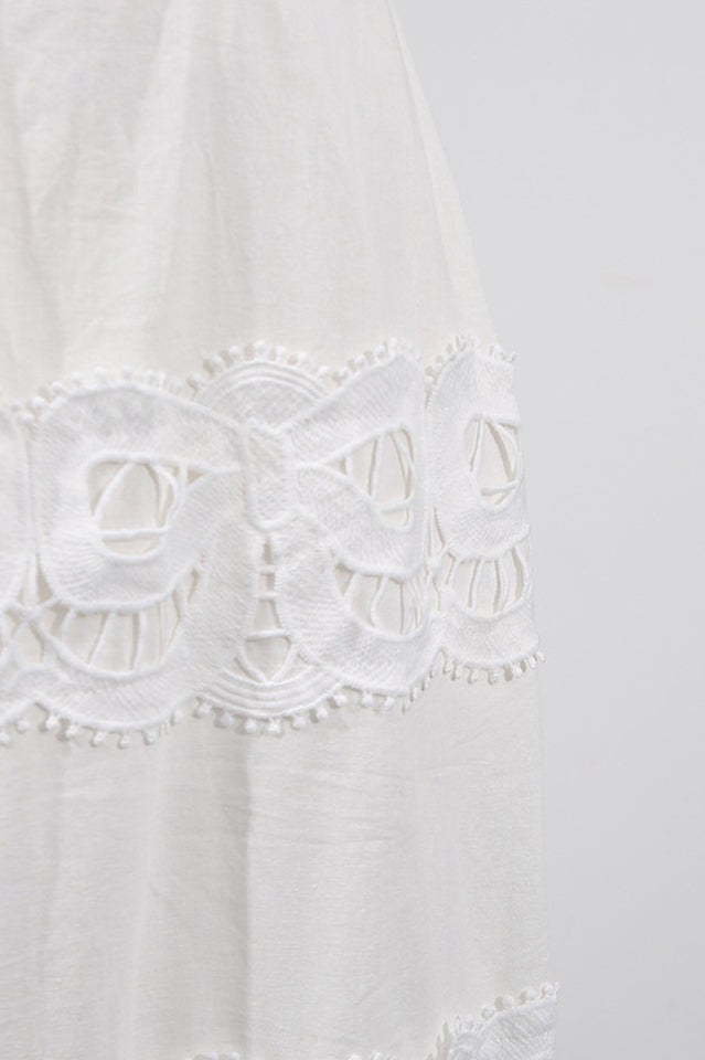 White Linen Lace Insert Midi Dress