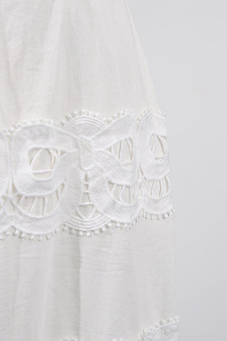 White Linen Lace Insert Midi Dress