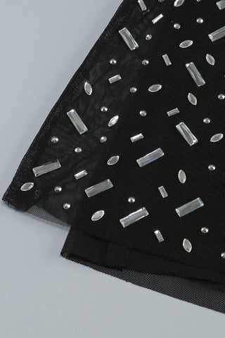 Square Rhinestone Mesh Midi Dress