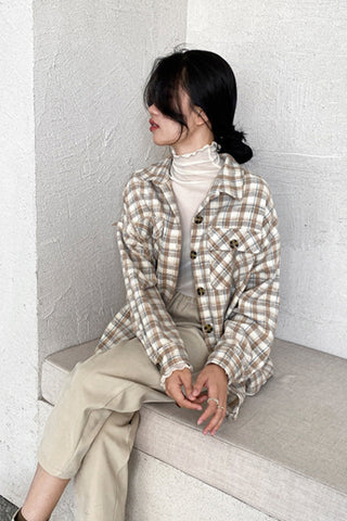 Vintage Flannel Plaid Thickened Shirt