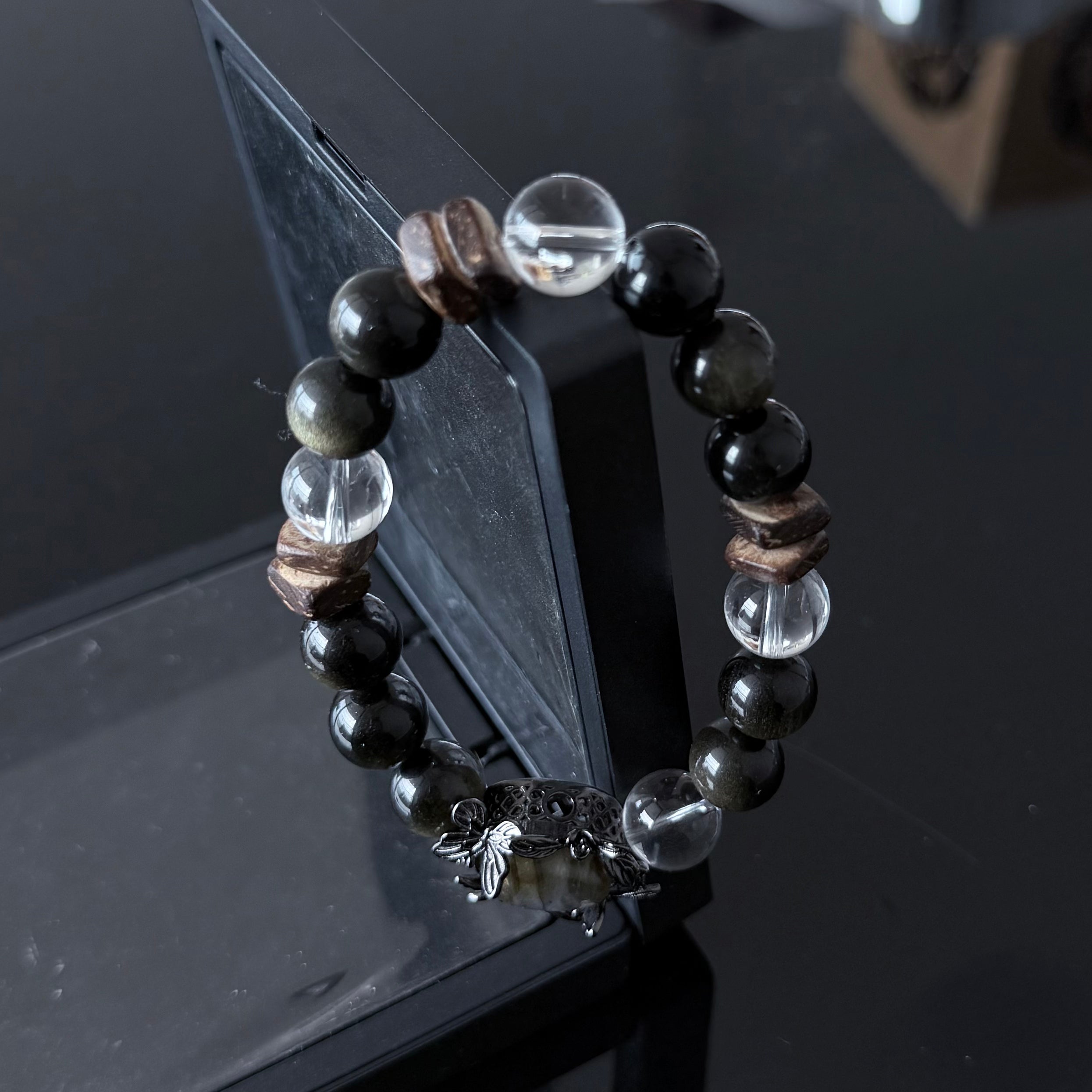 Labradorite Protection Bracelet with Gold Sheen Obsidian & Clear Quartz