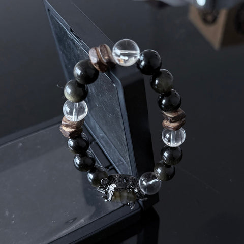 Labradorite Protection Bracelet with Gold Sheen Obsidian & Clear Quartz