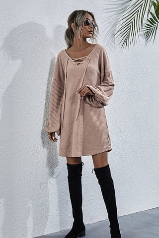 V-neck Lace Up Knit Dress