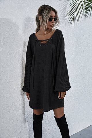 V-neck Lace Up Knit Dress