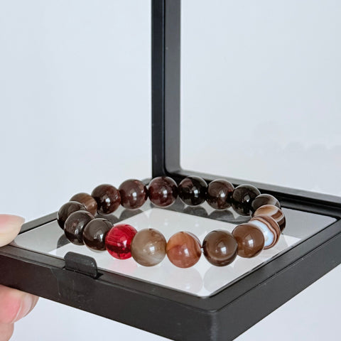 Red Agate & Brown Banded Agate Crystal Bracelet