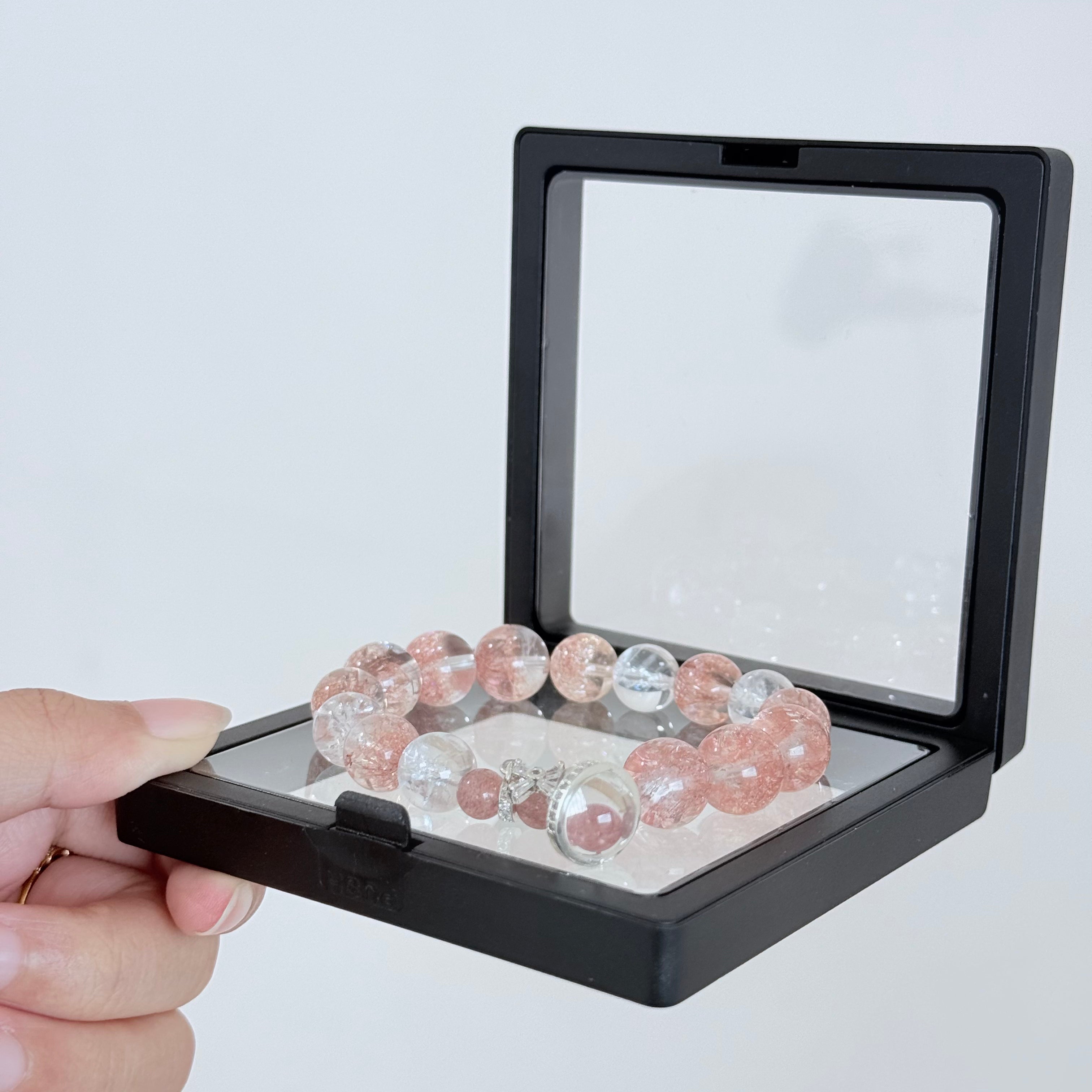 Strawberry Quartz & Clear Quartz Bracelet with Planet Charm