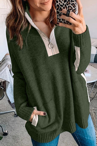 Zipper Half-cardigan Knitted Sweater