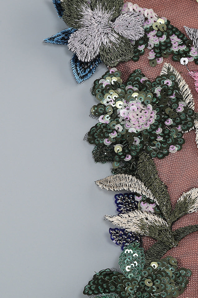 Tropical Floral Embroidered Mini Dress