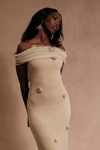 Brooke Off Shoulder Flower Knit Dress