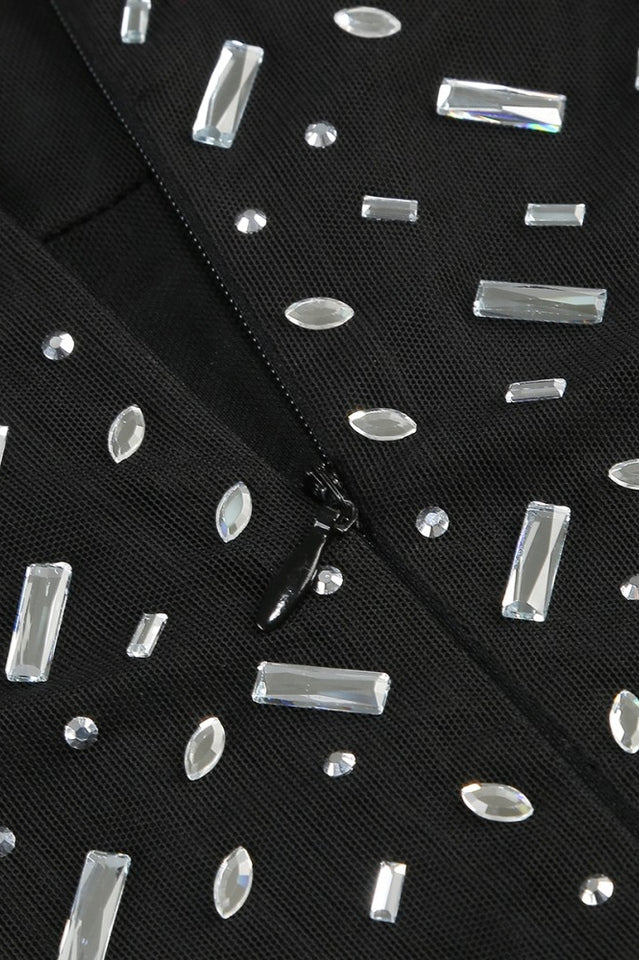 Square Rhinestone Mesh Midi Dress