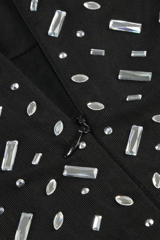 Square Rhinestone Mesh Midi Dress