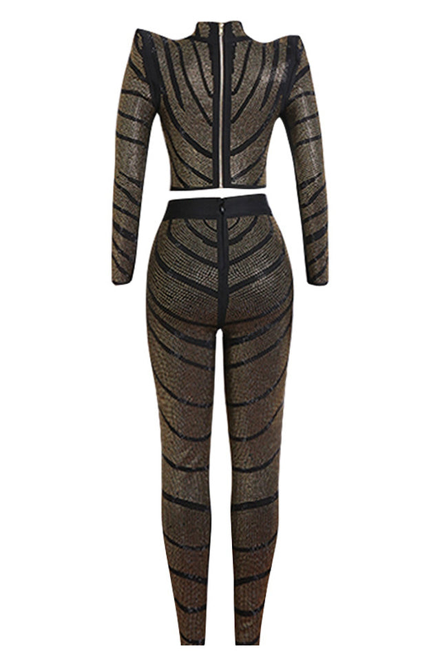 Agatha Long Sleeve Rhinestone Pantsuit