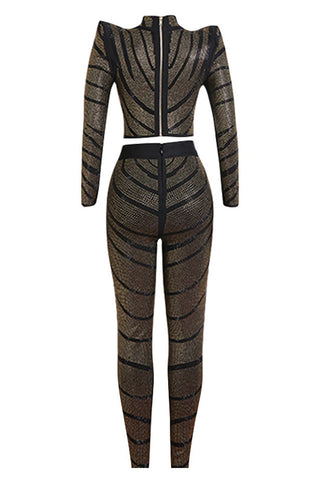 Agatha Long Sleeve Rhinestone Pantsuit