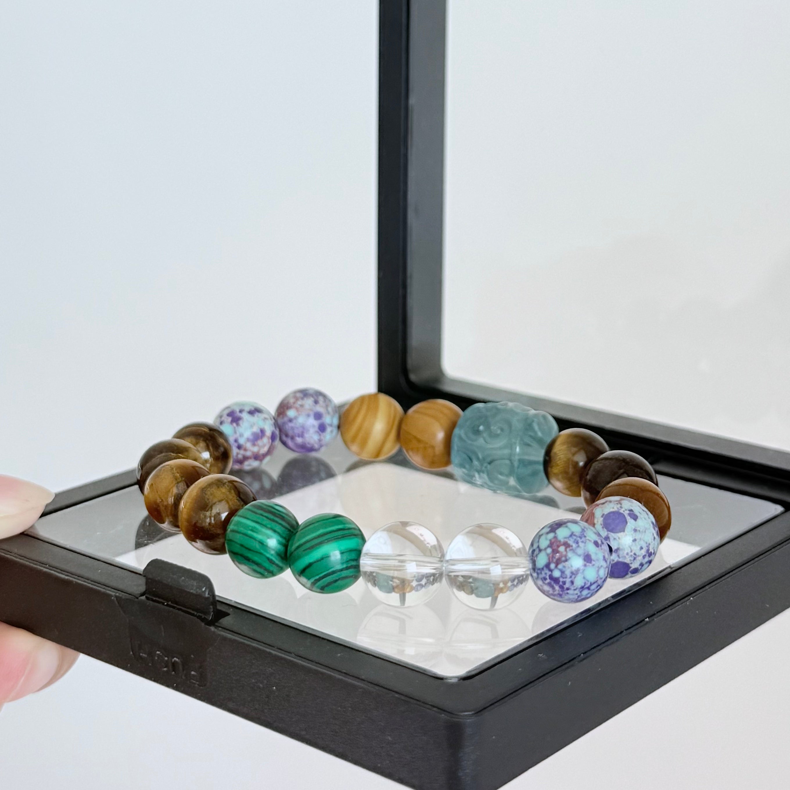 Multi-Gemstone Bracelet with Tiger's Eye, Malachite & Clear Quartz