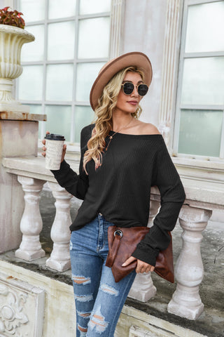 Waffle Long Sleeve One-shoulder T-shirt