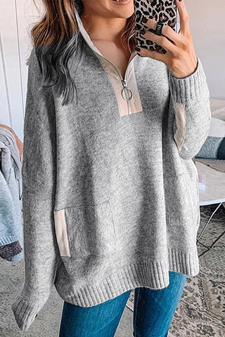 Zipper Half-cardigan Knitted Sweater