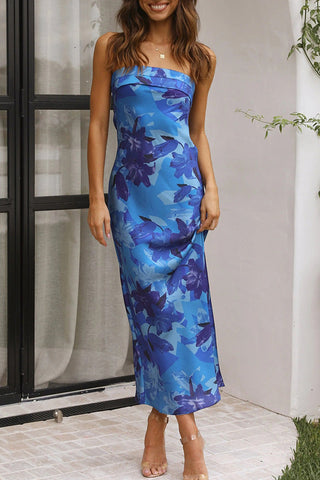 Floral Strapless Backless Midi Dress