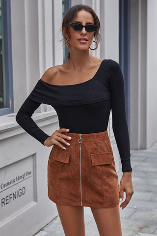 Zip Pocket Corduroy A-line Skirt