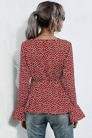 V-neck Slim-fit Long-sleeved Polka Dot Shirt