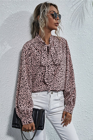 V-neck Bow Leopard Print Shirt