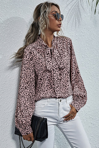 V-neck Bow Leopard Print Shirt