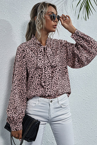 V-neck Bow Leopard Print Shirt