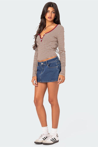 Buttoned Striped Long Sleeve T-Shirt