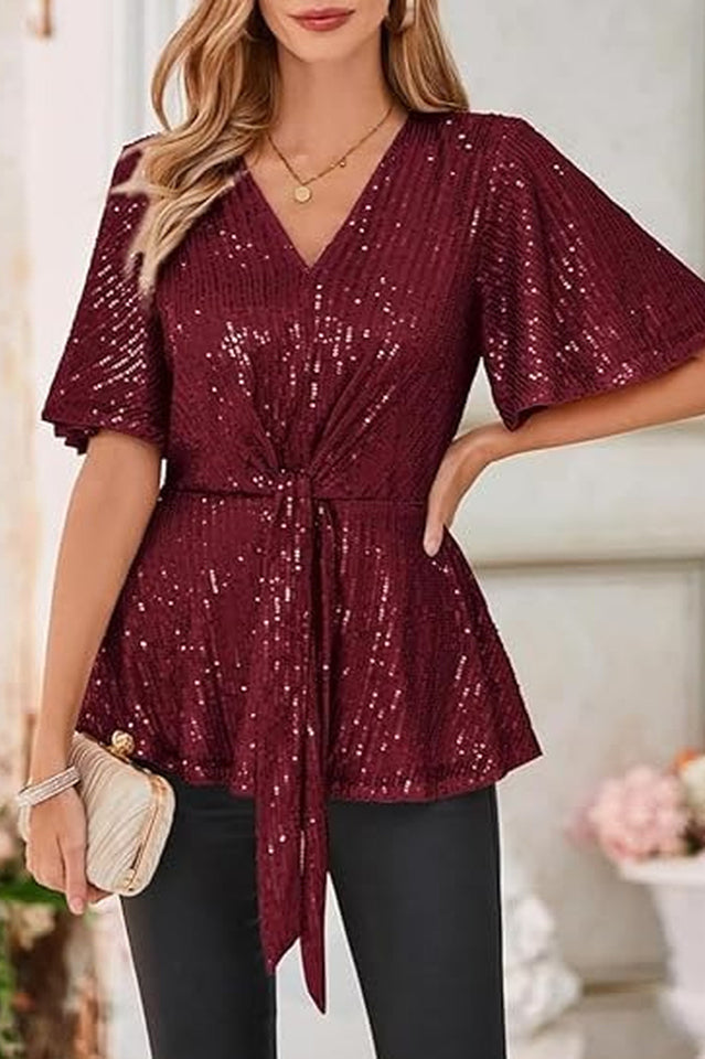 GRACE KARIN Sequin Ruffle Top