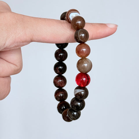 Red Agate & Brown Banded Agate Crystal Bracelet