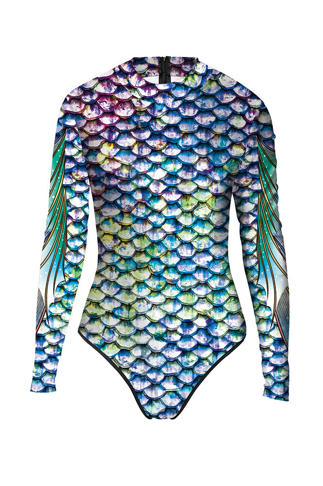 Jane Tummy Cut Out Glitter Sparkling Long Sleeve One Piece Swimsuit