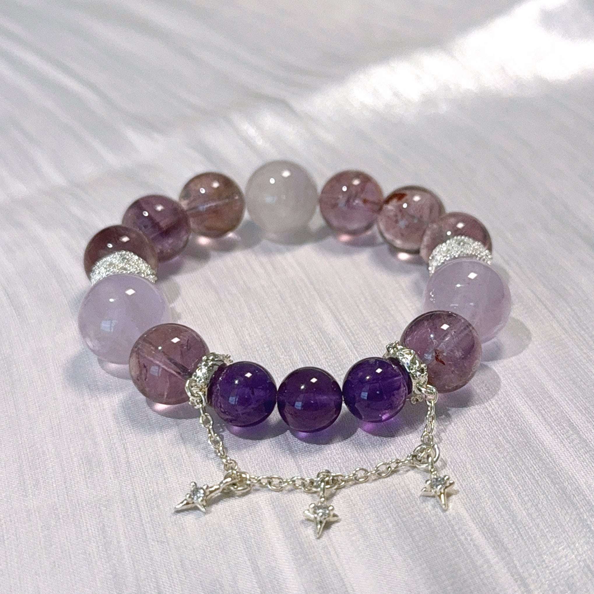 Amethyst & Lepidocrocite Crystal Bracelet with Silver Star Charms
