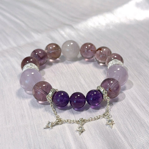 Amethyst & Lepidocrocite Crystal Bracelet with Silver Star Charms