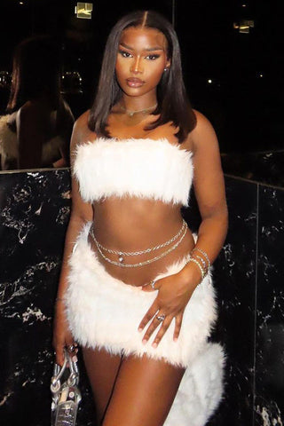 White Fur Skirt Set