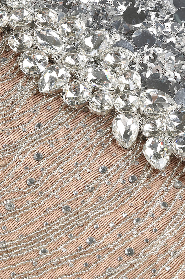 Halterneck Sequin Crystal Embellished Gown