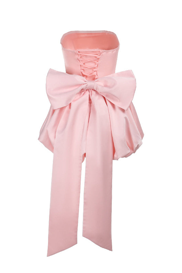 Strapless Bow Puff Mini Dress