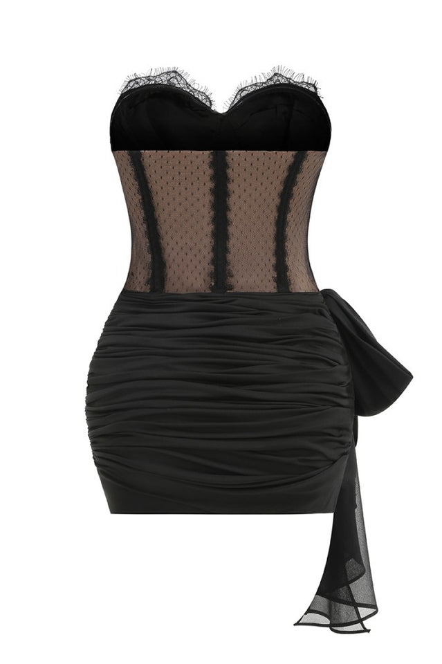 Strapless Lace Corset Draped Dress