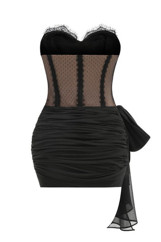 Strapless Lace Corset Draped Dress