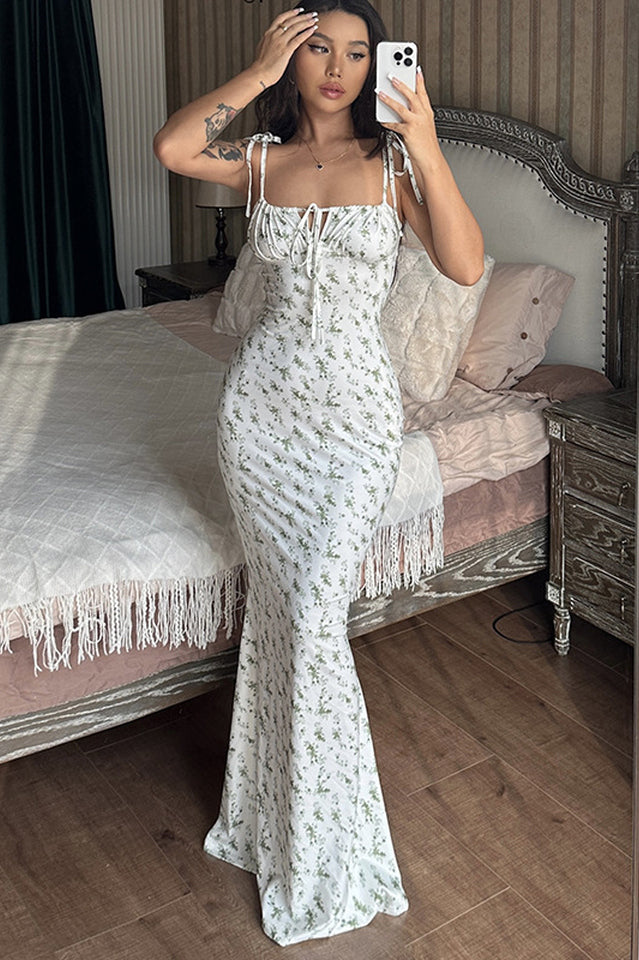 Floral Print Sleeveless Backless Maxi Dress