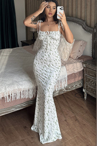 Floral Print Sleeveless Backless Maxi Dress