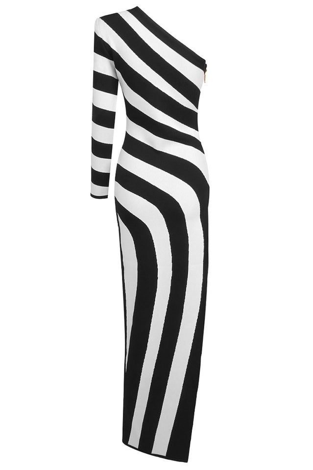 Long Asymmetrical Striped Knit Dress