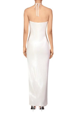Glitter Rosette Halter Sequined Maxi Dress