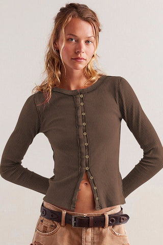 Crew Neck Long Sleeve Cardigan