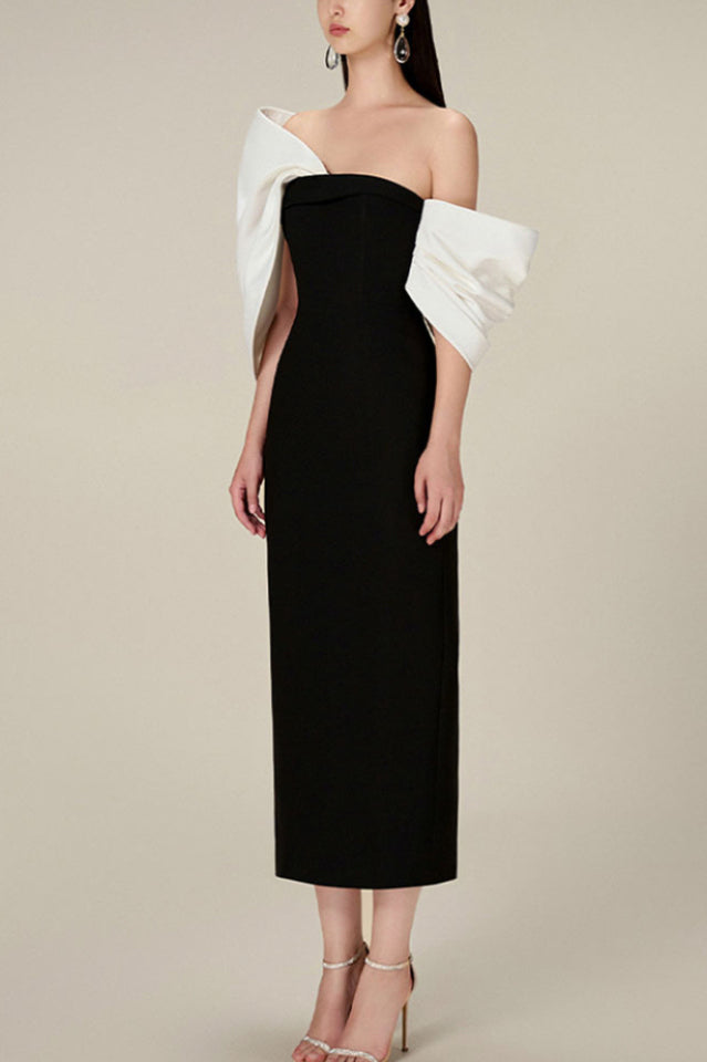 Delancy Bowknot Contrast Midi Dress