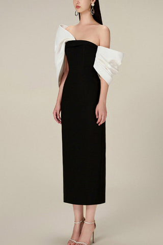 Delancy Bowknot Contrast Midi Dress