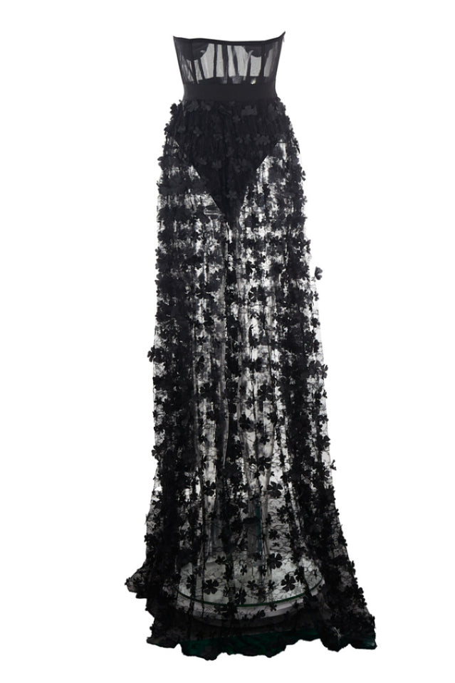 Saffronia Strapless Flower Long Dress