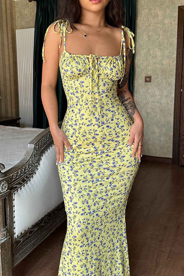 Floral Print Sleeveless Backless Maxi Dress