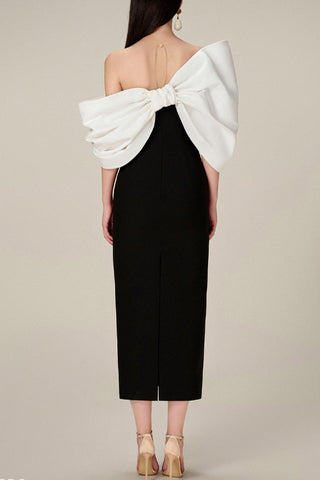 Delancy Bowknot Contrast Midi Dress